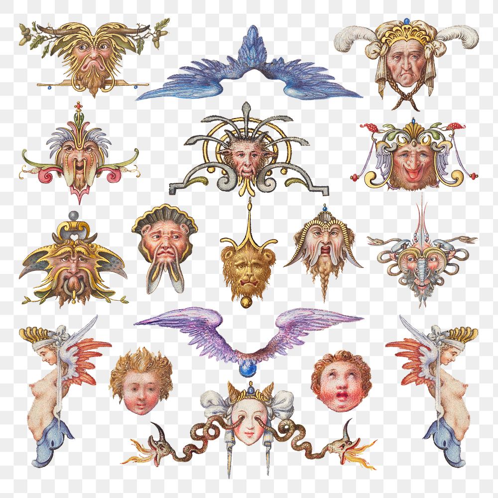 Troll png mythical creature element set, remix from The Model Book of Calligraphy Joris Hoefnagel and Georg Bocskay