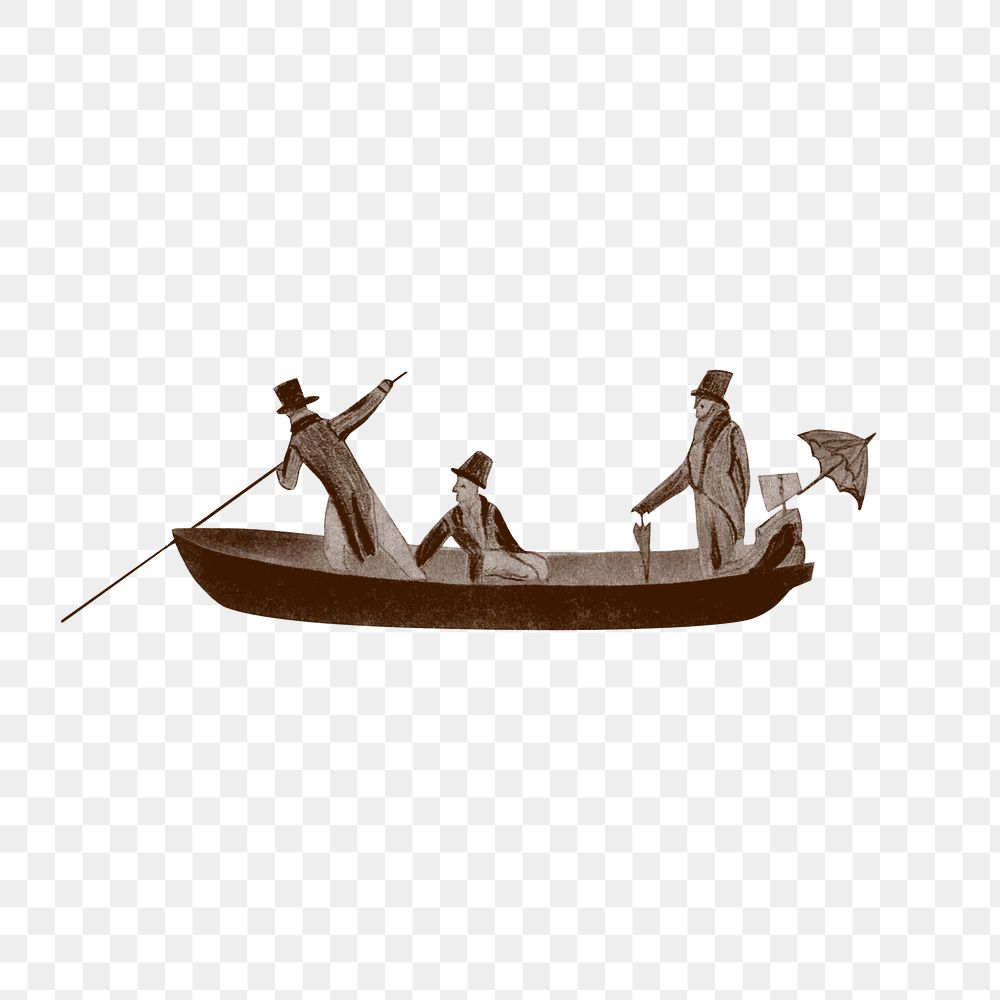 Victorian men in rowing boat vintage illustration transparent png