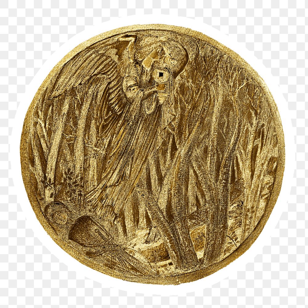 Vintage allegory gold badge illustration sticker with white border