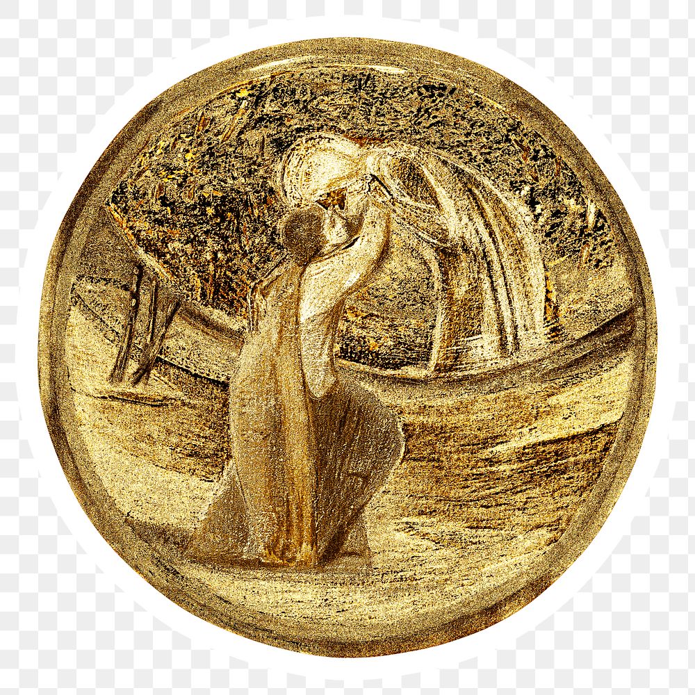 Vintage allegory gold badge illustration sticker with white border