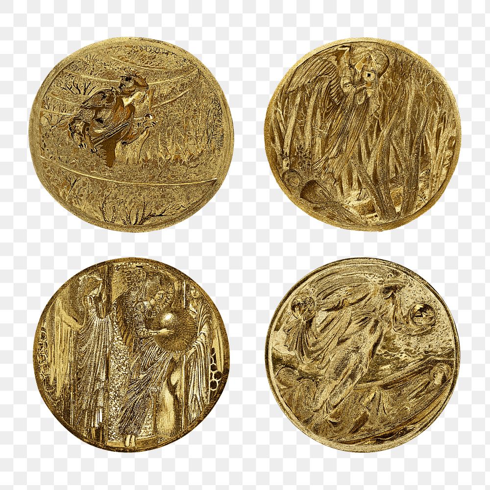 Vintage allegory gold badge illustration set