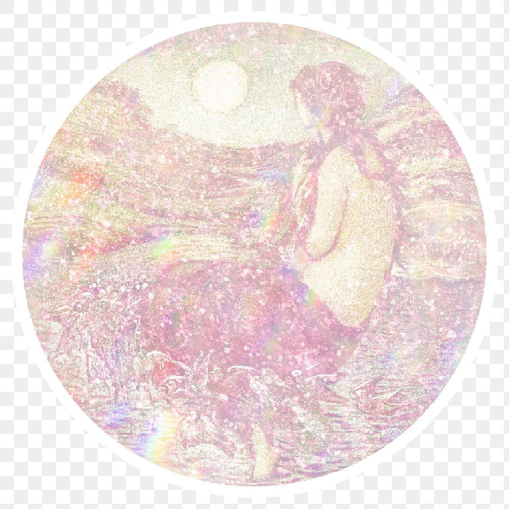 Vintage Venus holographic illustration sticker with white border