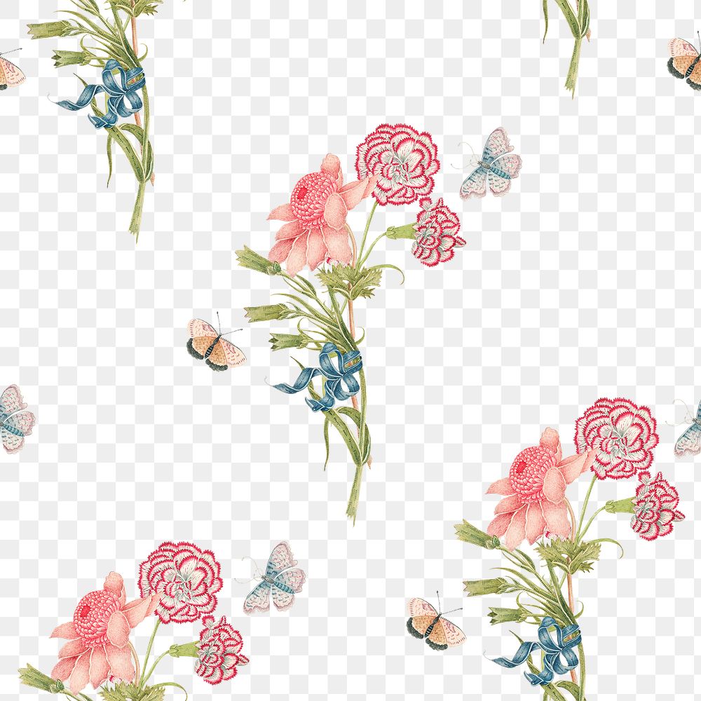 Vintage flower pattern png background, remixed from the 18th-century artworks from the Smithsonian archive.