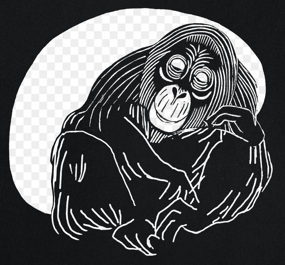 Vintage orangutan animal png art print, remix from artworks by Samuel Jessurun de Mesquita