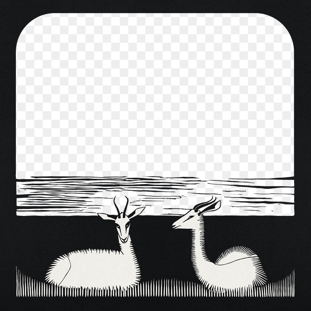 Vintage gazelle png frame animal art print, remix from artworks by Samuel Jessurun de Mesquita