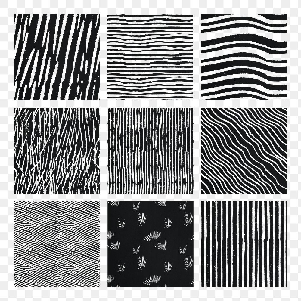 Vintage black white woodcut stripes pattern png background set, remix from artworks by Samuel Jessurun de Mesquita