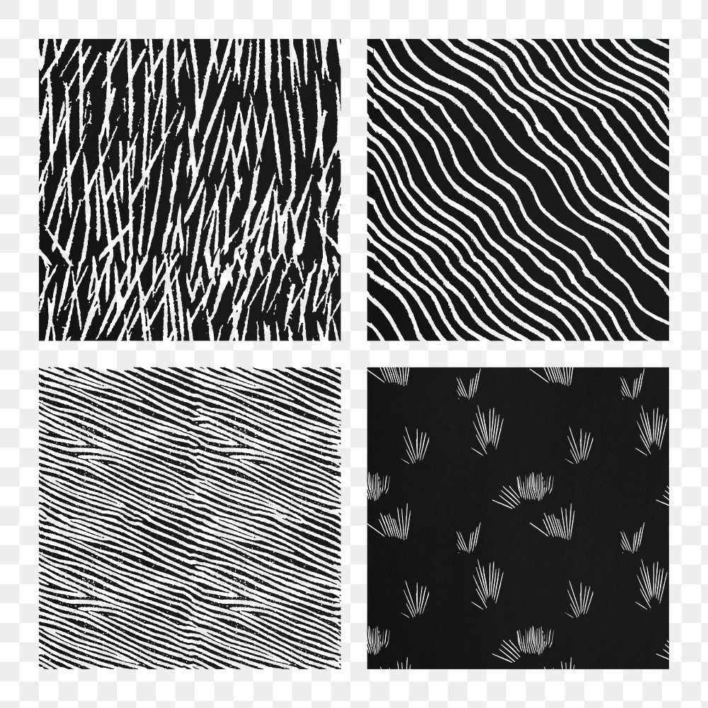 Png vintage black white woodcut stripes pattern background set, remix from artworks by Samuel Jessurun de Mesquita