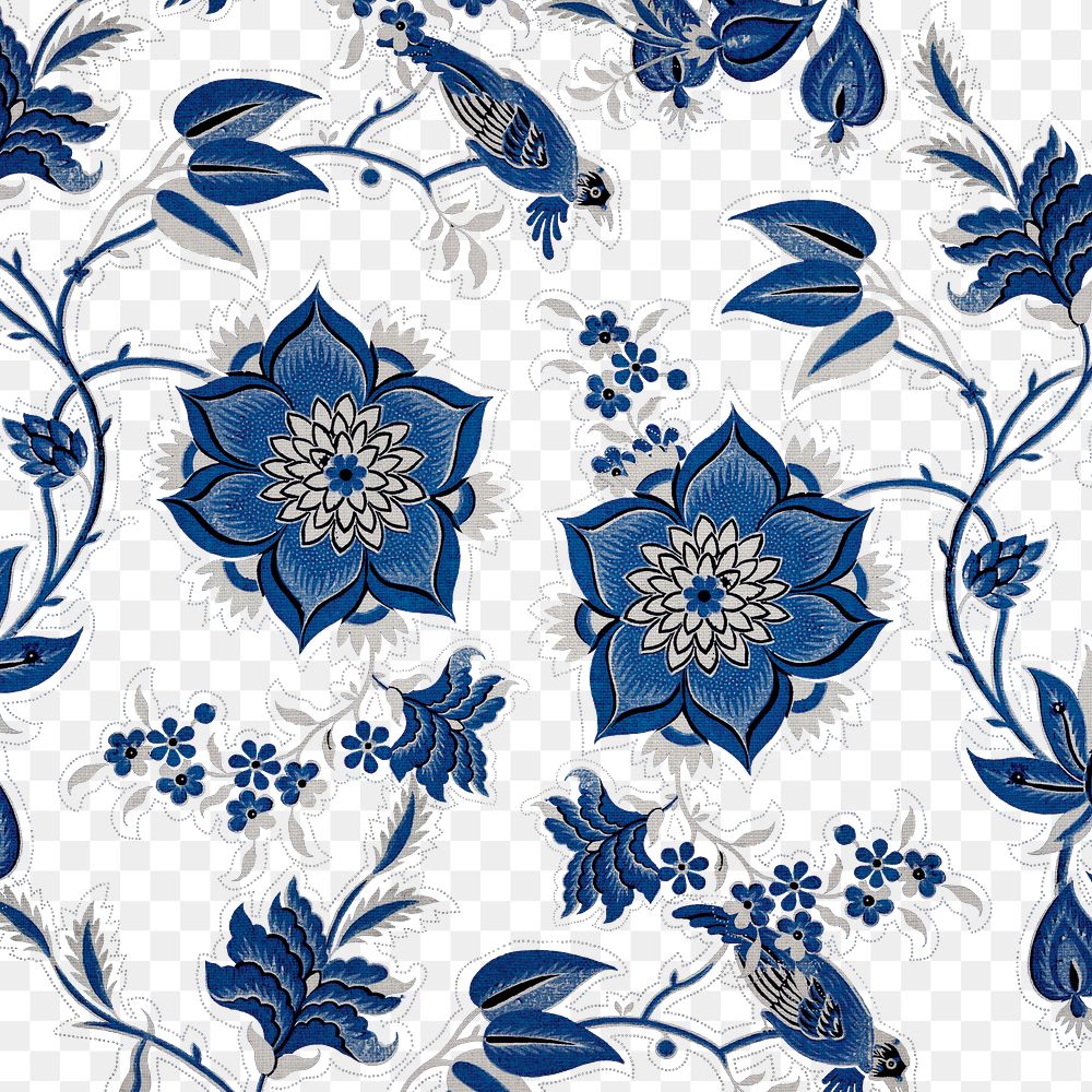 Botanical blue vintage style background png