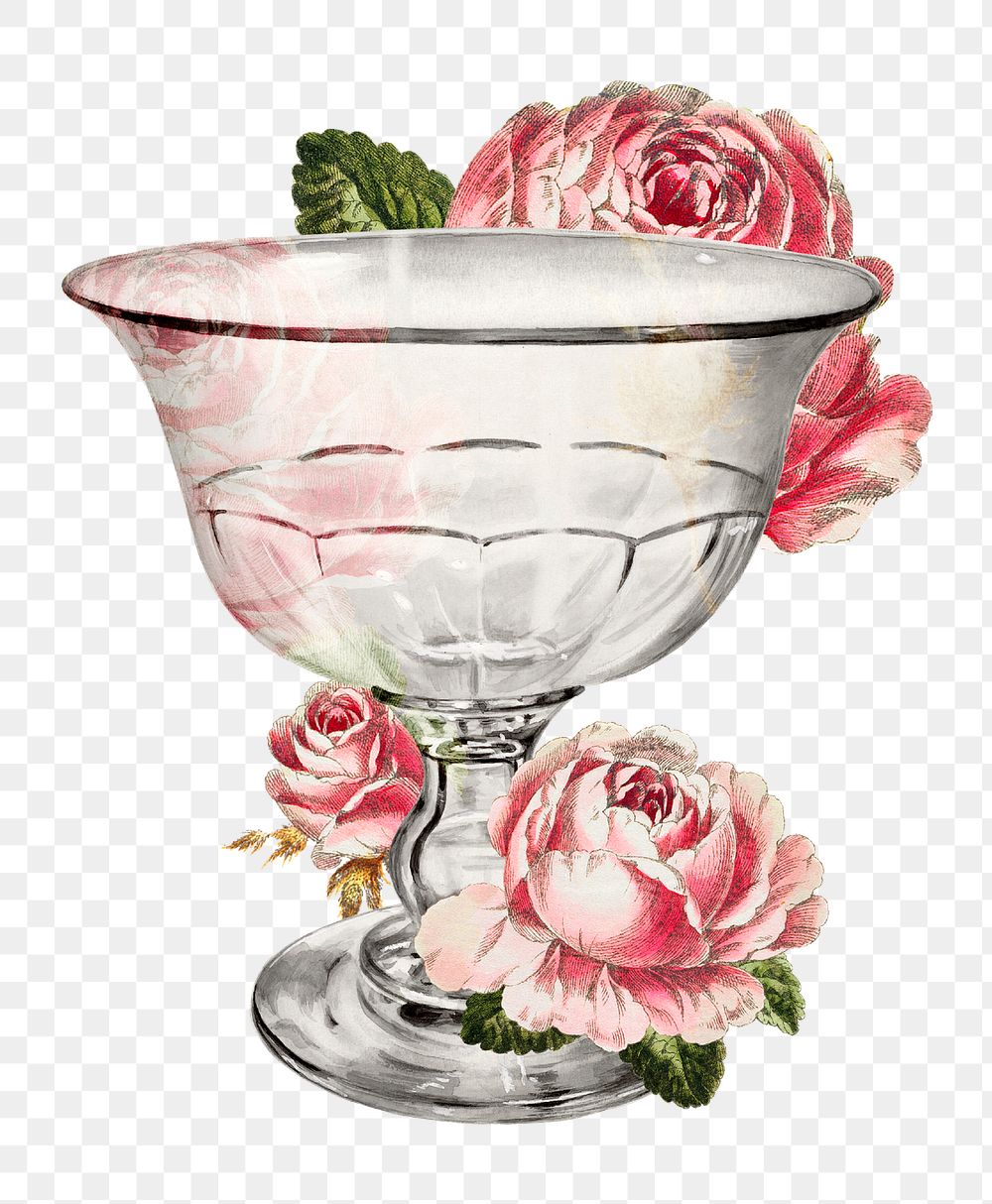 Vintage goblet png decorated with flower illustration, remixed from the artwork by John Tarantino