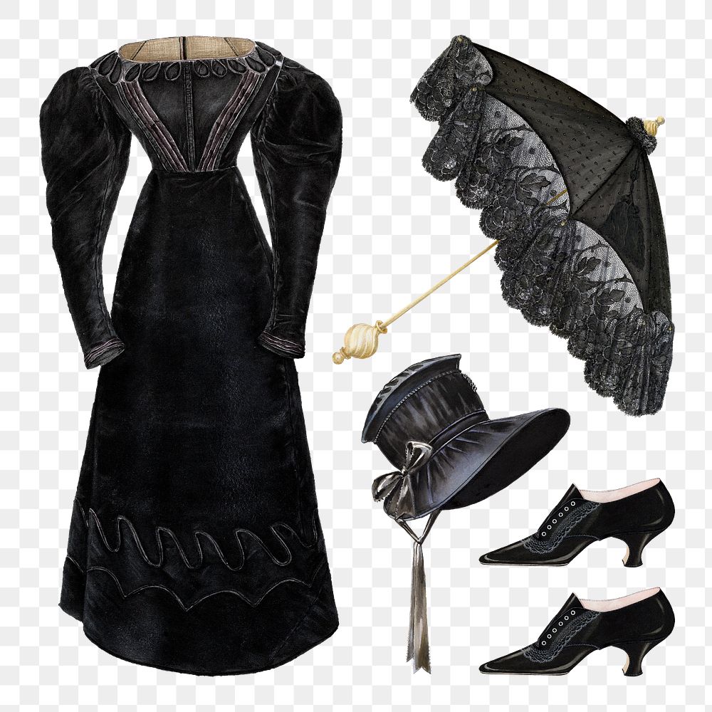 Png vintage black dress and black accessory set
