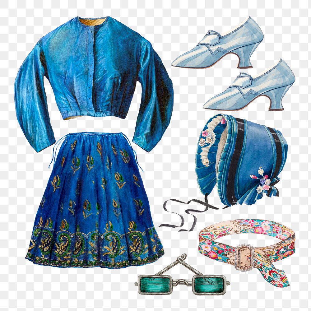 Vintage blue kid's clothing png set 