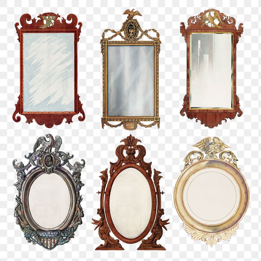 Antique png mirrors design element set, remixed from public domain collection