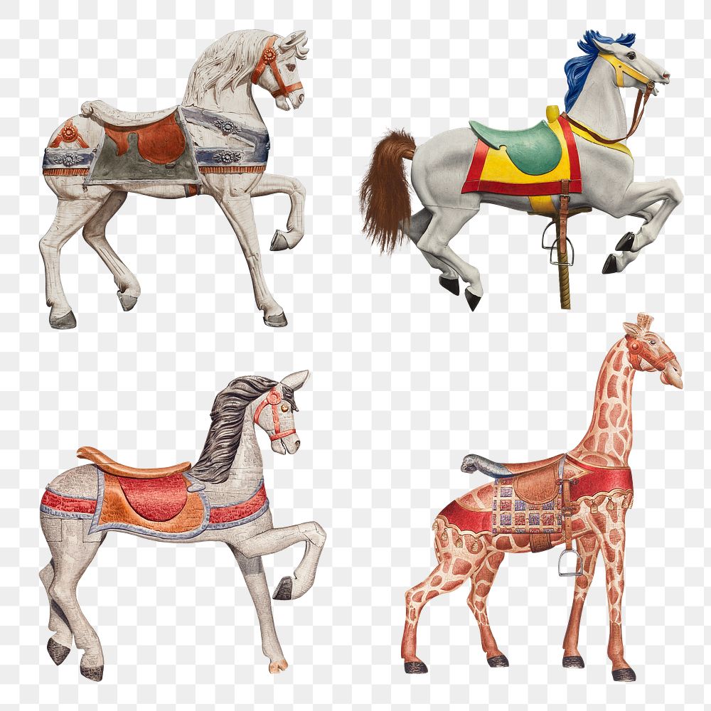 Png carousel horse illustration set, remixed from public domain collection