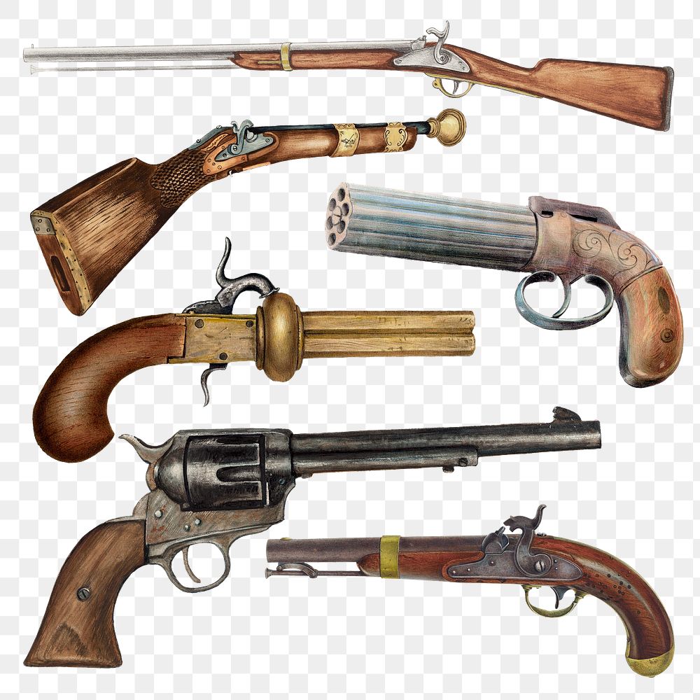 Vintage guns png illustration, remixed from public domain collection