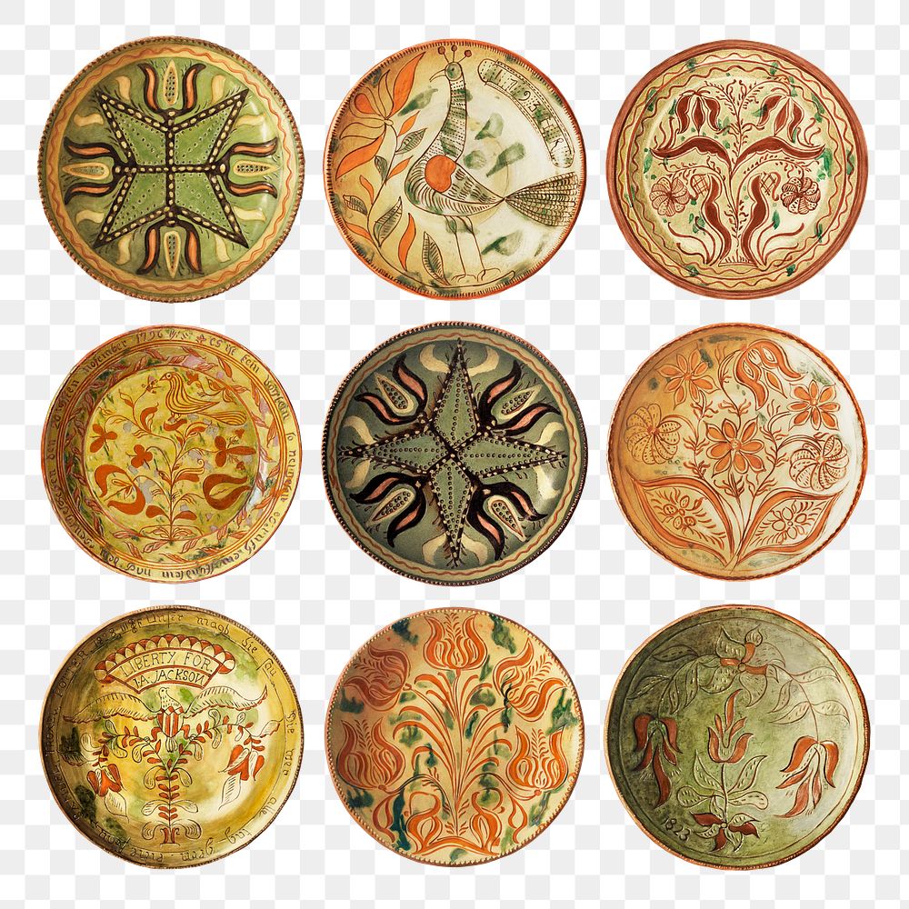 Vintage plate illustration png set, remixed from public domain collection
