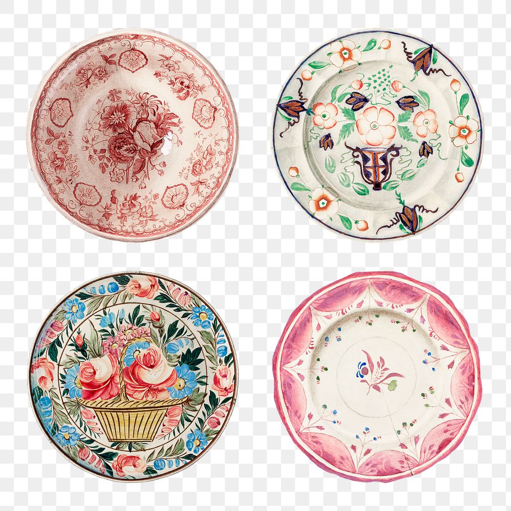 Vintage plate illustration png set, remixed from public domain collection