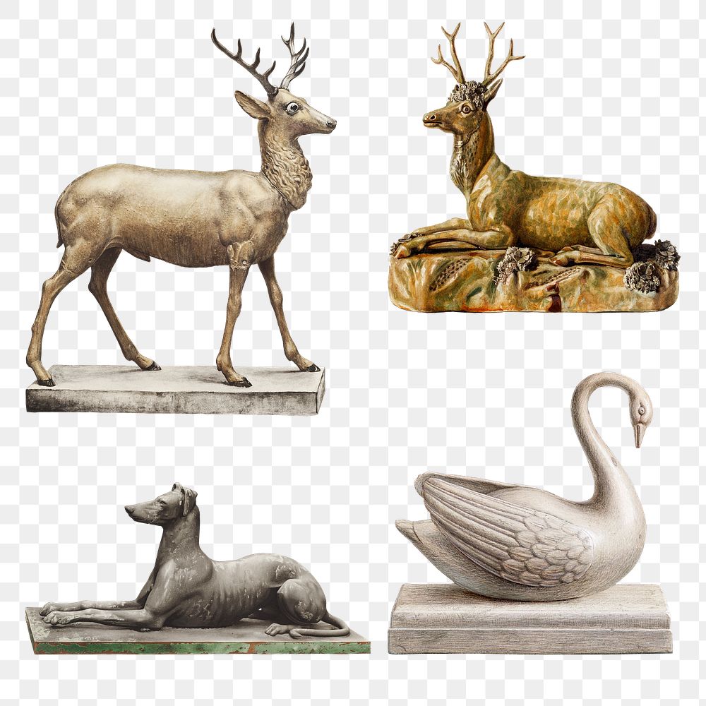 Antique png sculptures design element set, remixed from public domain collection