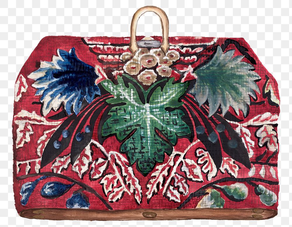 Antique carpet bag png design element, remixed from artworks by Beulah Bradleigh