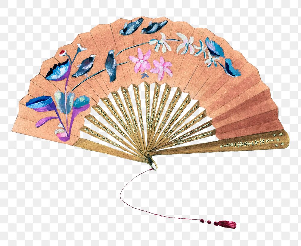 Png antique fan design element, remix from artwork by Bessie Forman