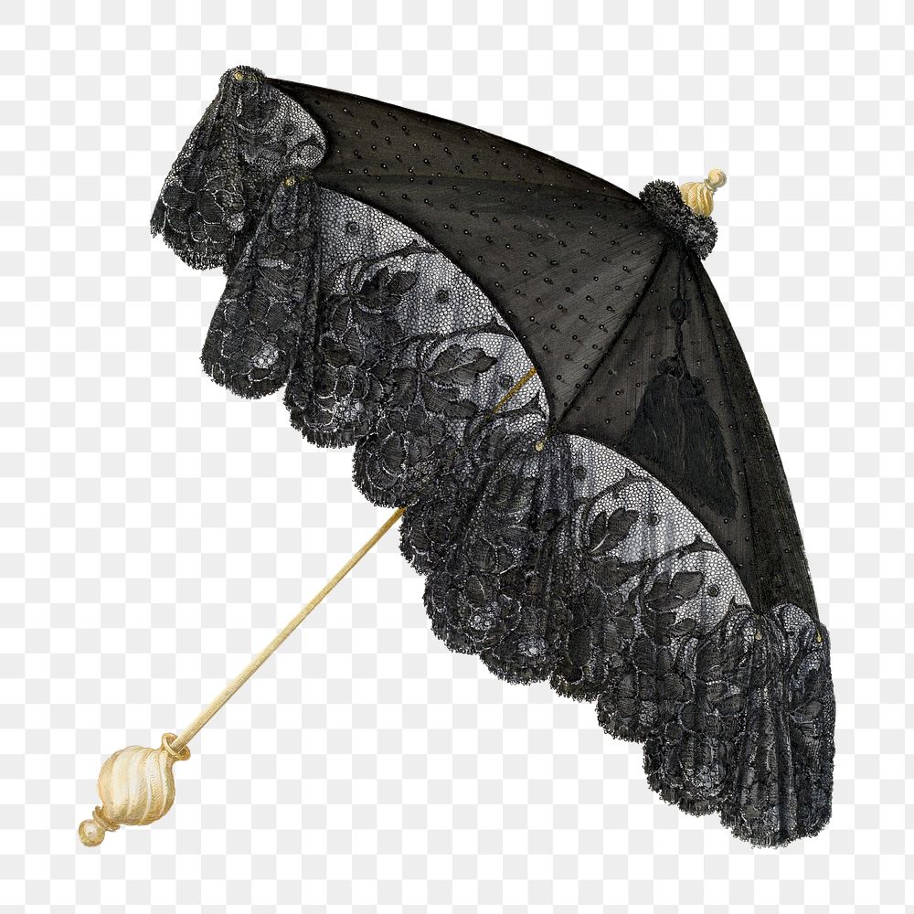 Black parasol png vintage illustration, remixed from artwork by Peter Connin
