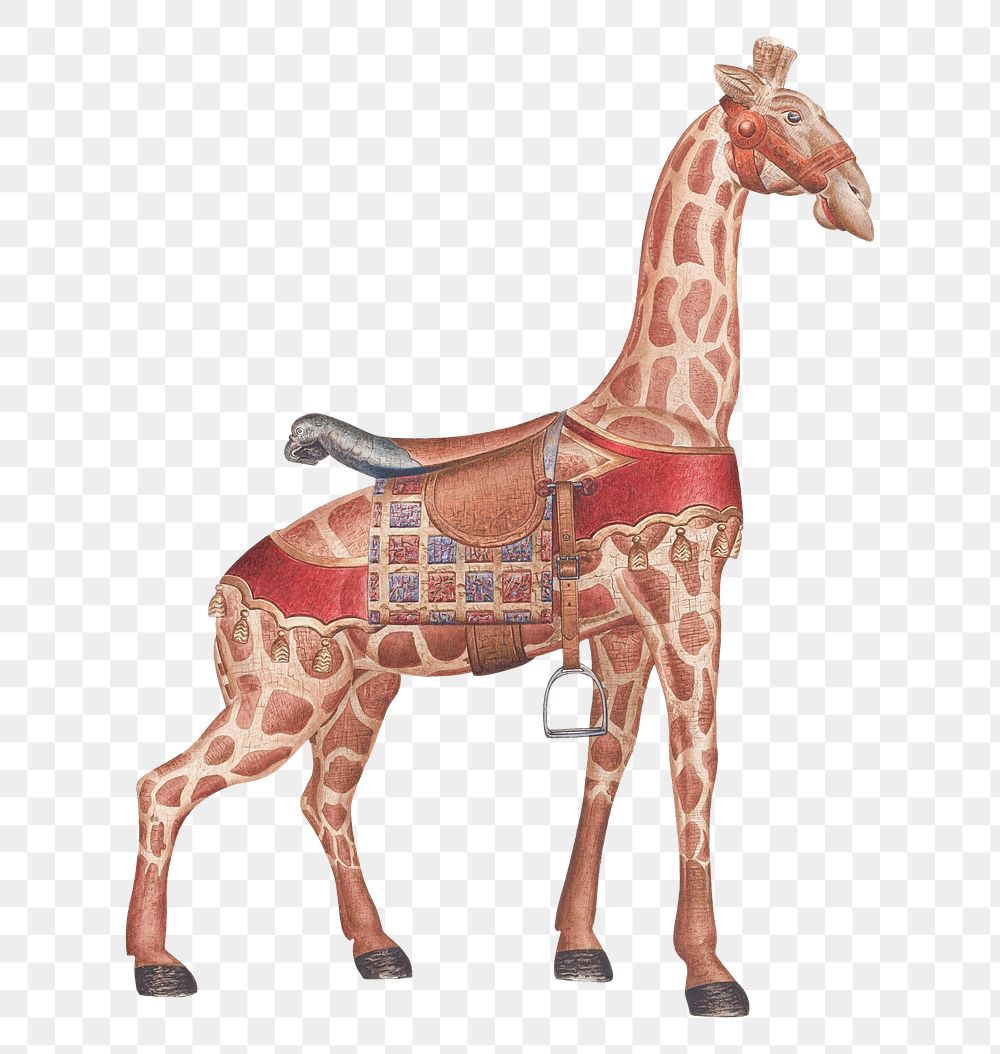 Png carousel giraffe illustration, remixed from artworks by Henry Tomaszewski