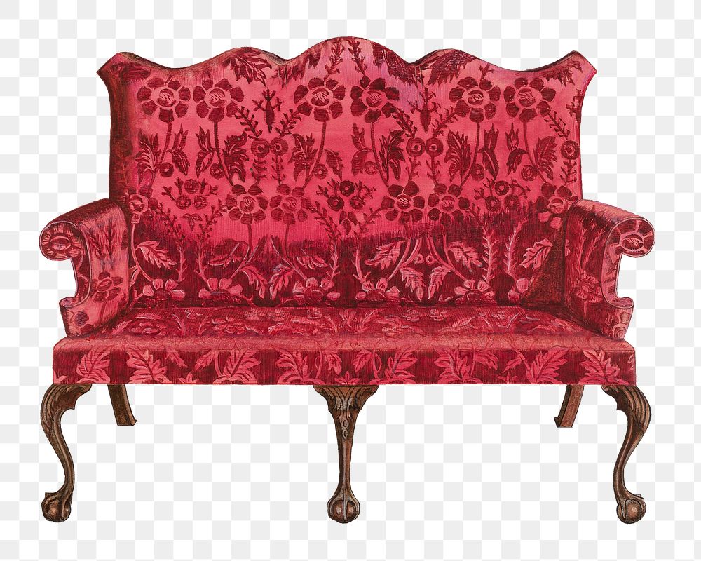 Vintage red settee png illustration, remixed from the artwork by John Dieterich