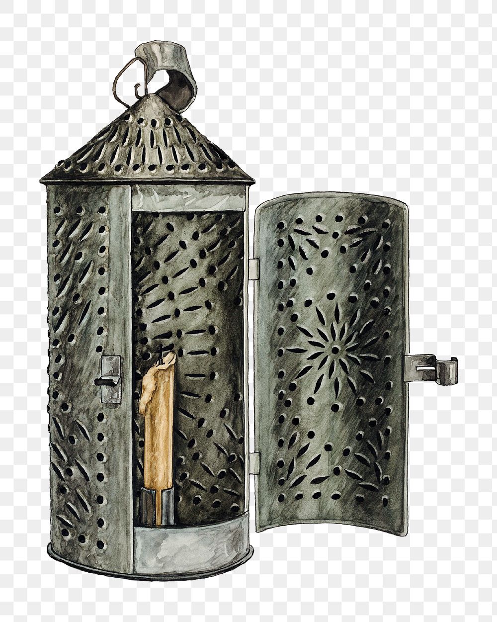 Vintage tin lantern png illustration, remixed from the artwork by Augustine Haugland