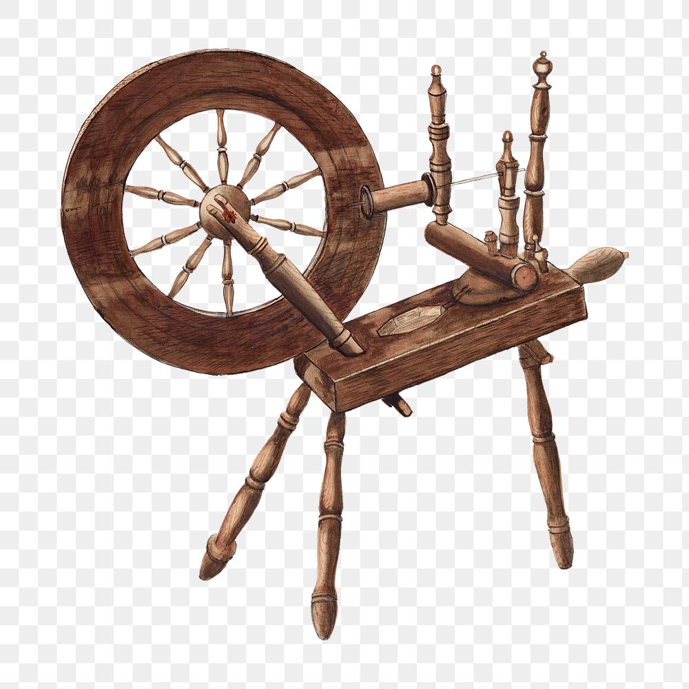 Vintage spinning wheel png illustration, remixed from the artwork by Ludmilla Calderon