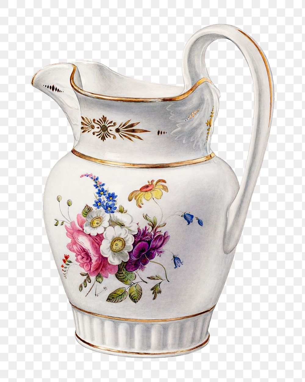 Vintage floral pitcher png illustration, remixed from the artwork by Paul Ward
