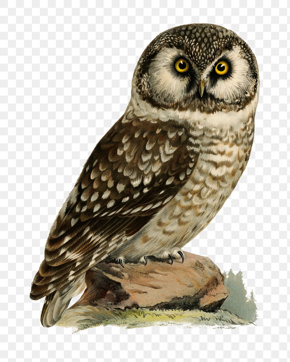 Png sticker boreal owl bird hand drawn