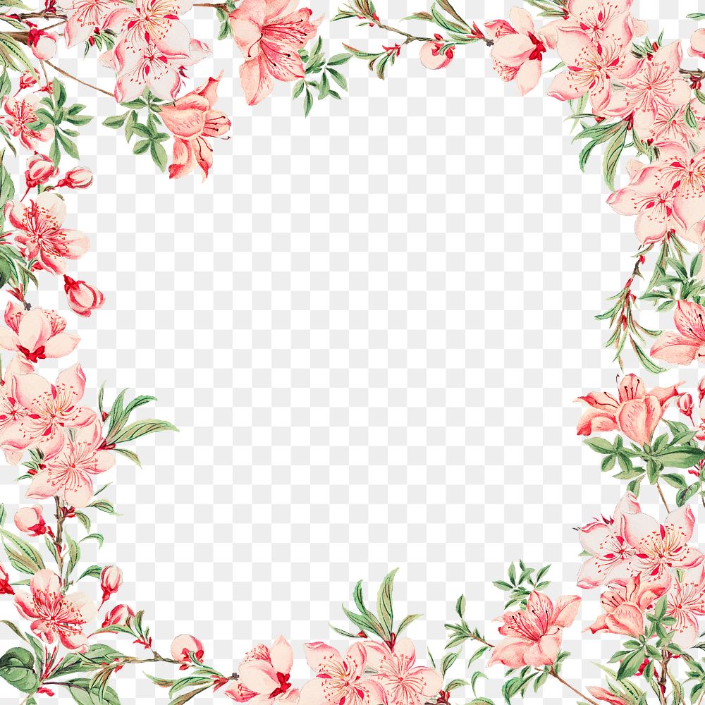Vintage Japanese floral frame png peach blossom art print, remix from artworks by Megata Morikaga