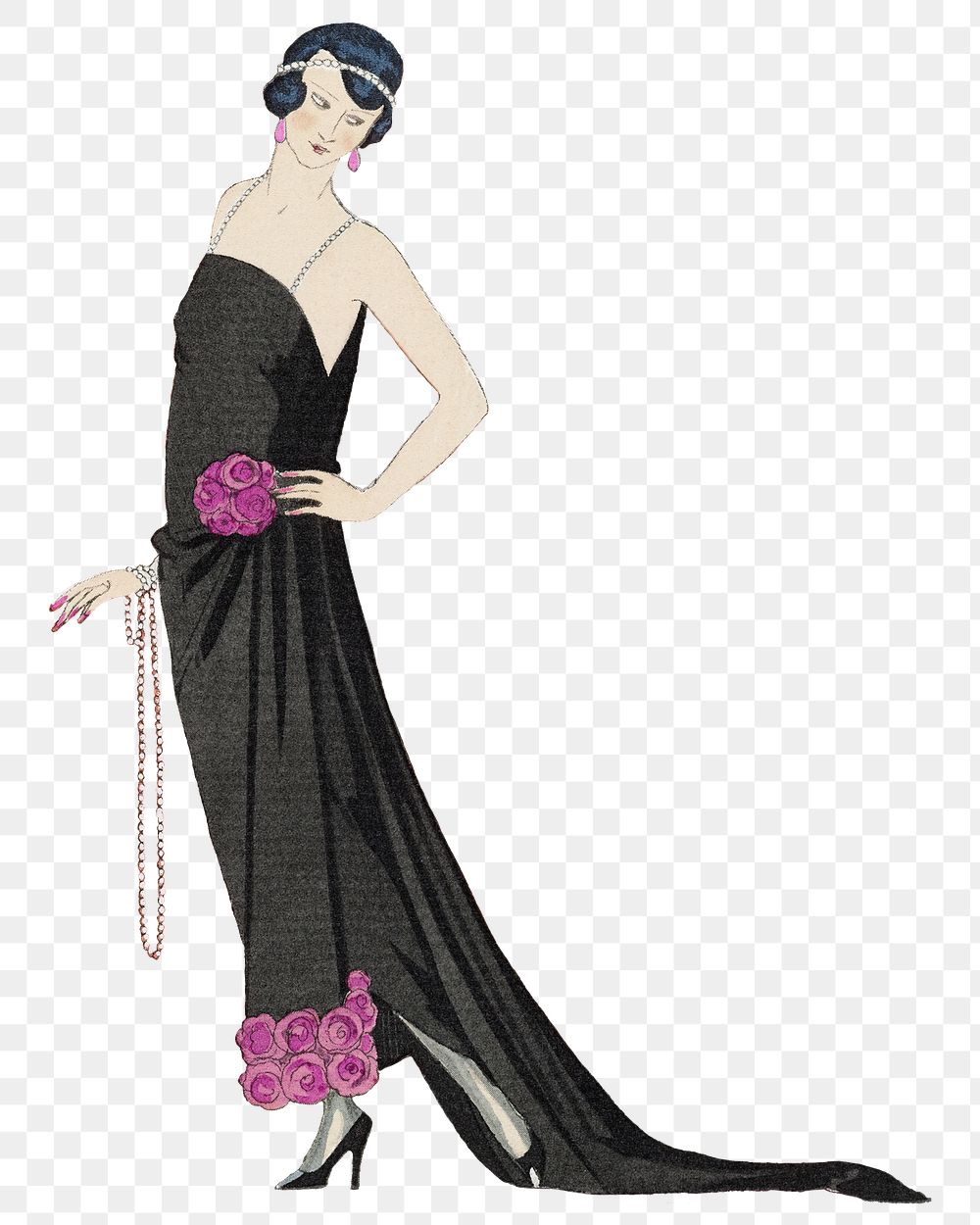Woman in black dress png 19th century fashion, remix from artworks by George Barbier