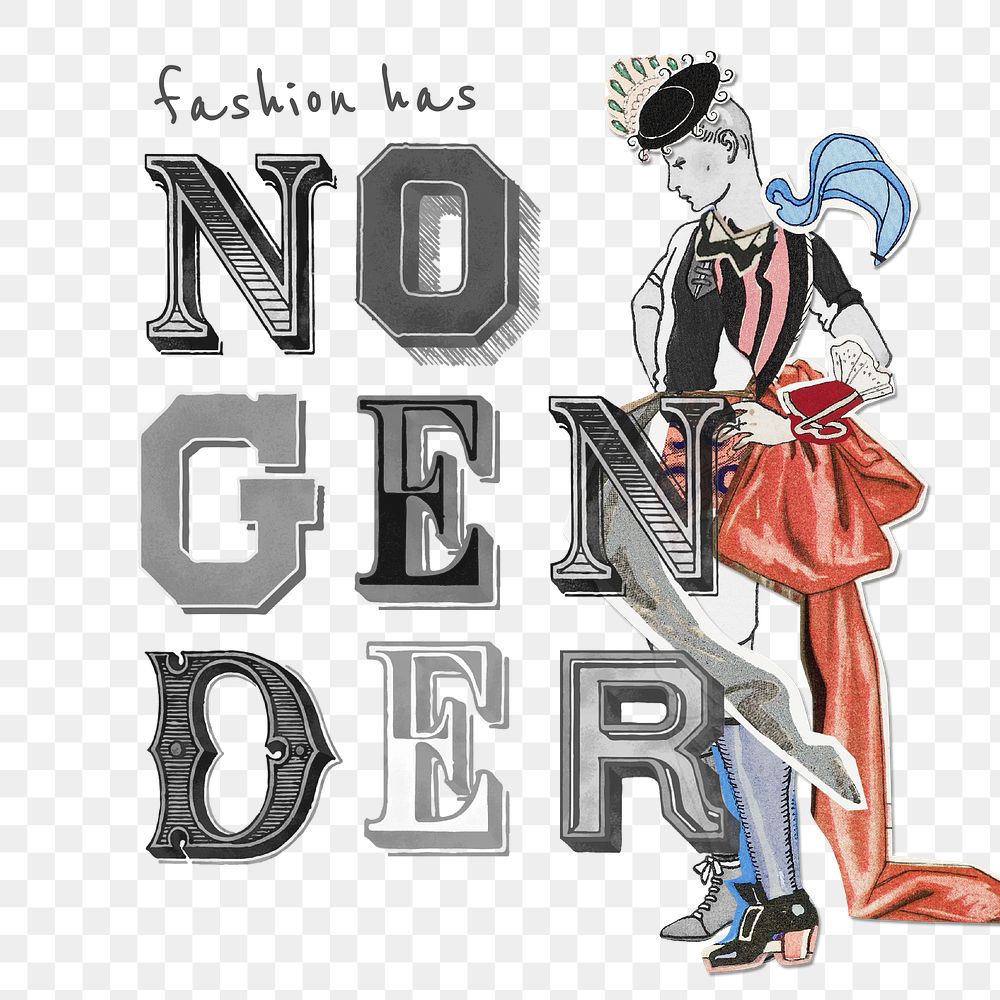 Fashion has no gender png mixed media collage, remix from artworks by George Barbier