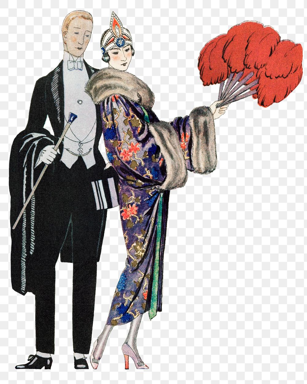 Classy couple png 19th century fashion, remix from artworks by George Barbier