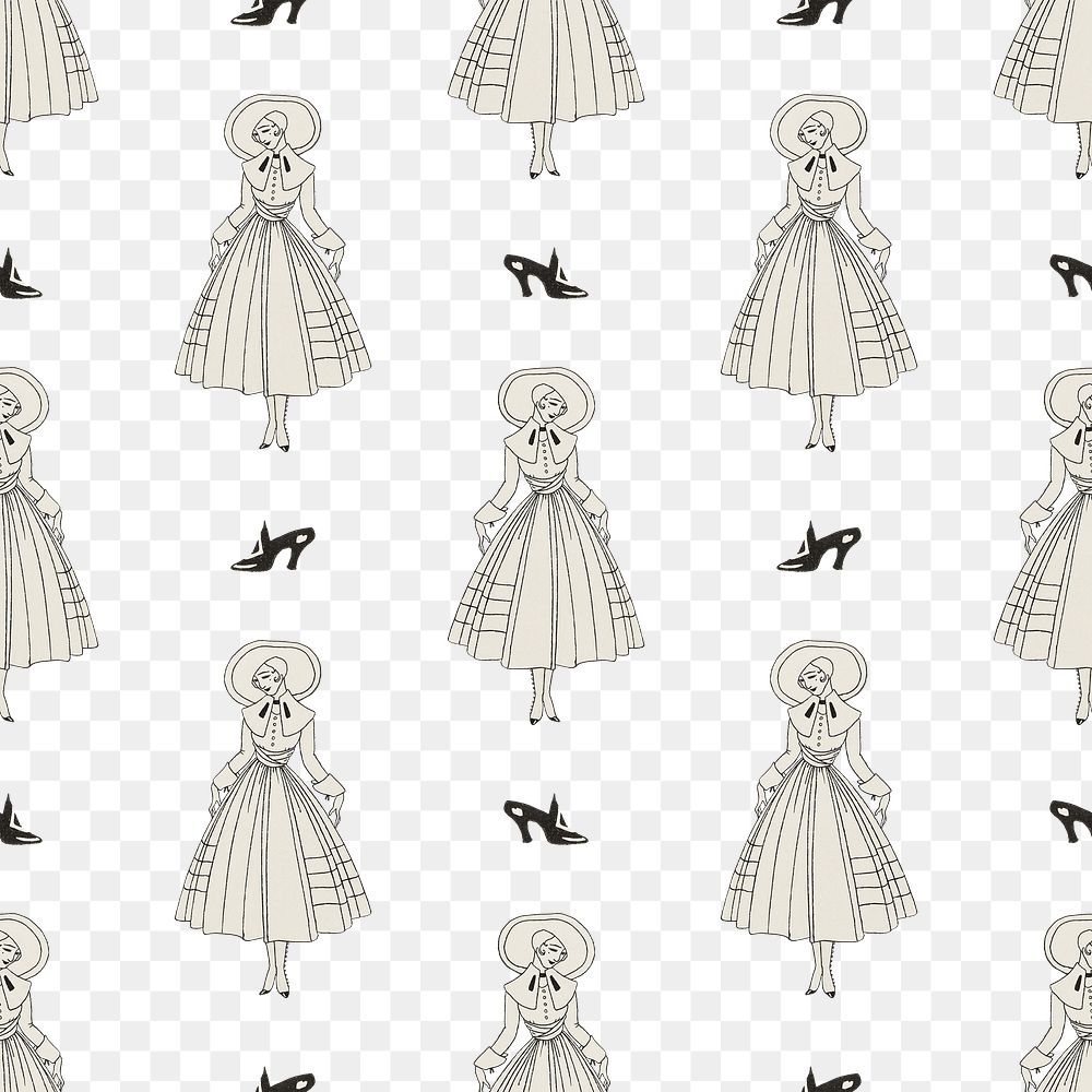 Vintage Parisian fashion pattern png transparent background, remix from artworks by George Barbier