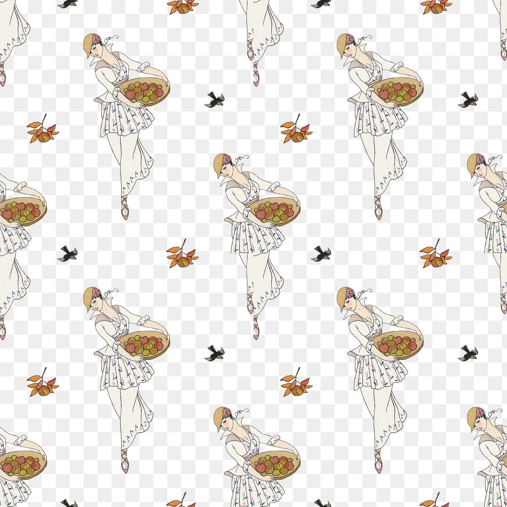 Woman picking apple png transparent background 1920's fashion,
