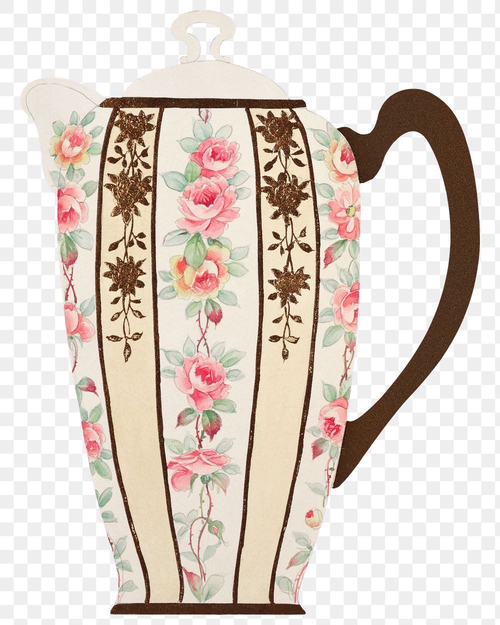 Vintage png flowers and leaves jug, remixed from Noritake factory china porcelain tableware design