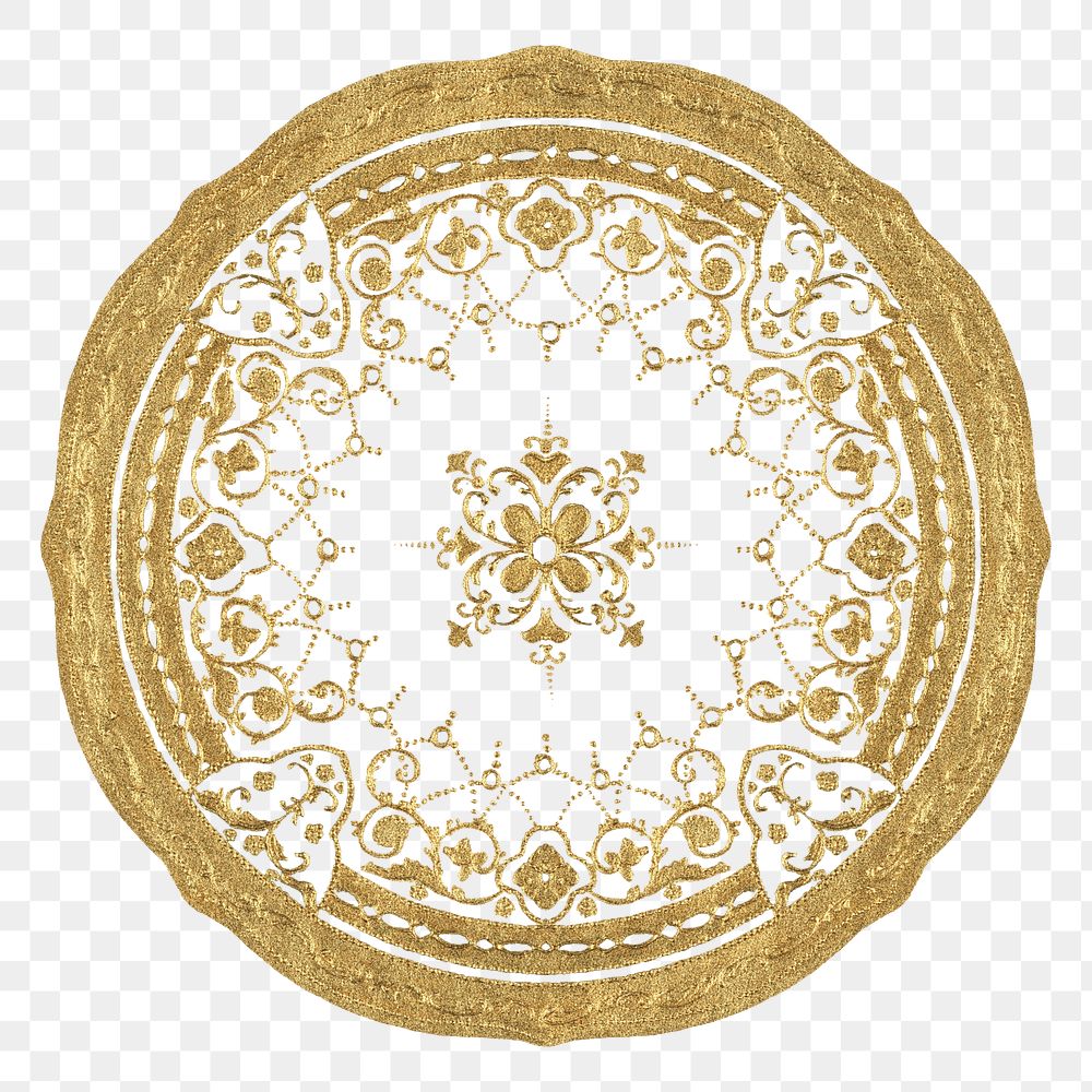 Vintage png gold mandala pattern transparent ornament, remixed from Noritake factory china porcelain tableware design