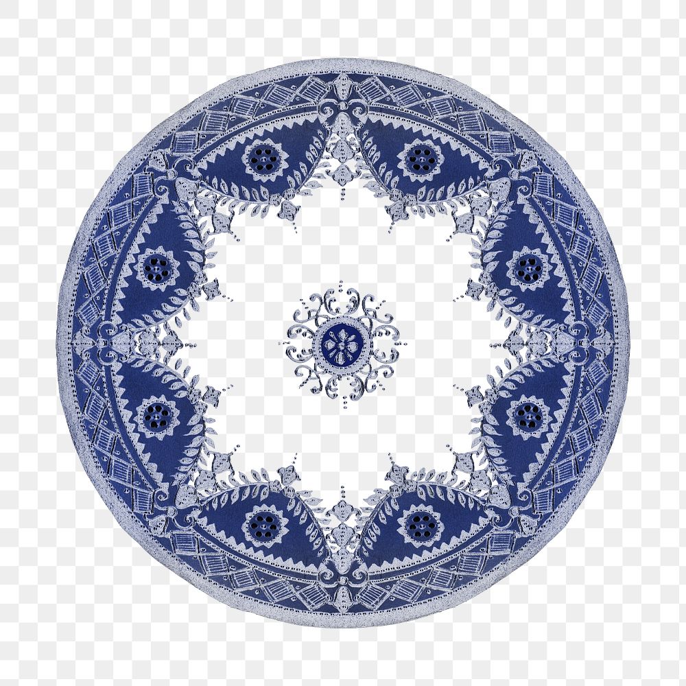 Vintage png blue mandala ornament, remixed from Noritake factory china porcelain tableware design