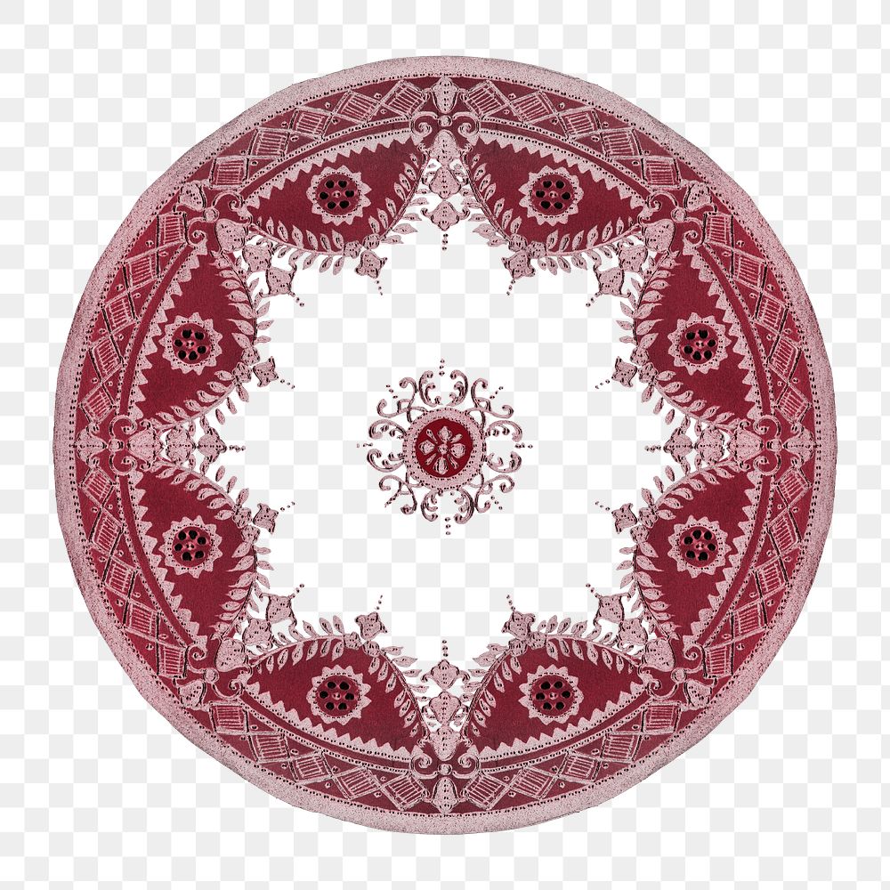 Vintage png red mandala pattern transparent ornament, remixed from Noritake factory china porcelain tableware design