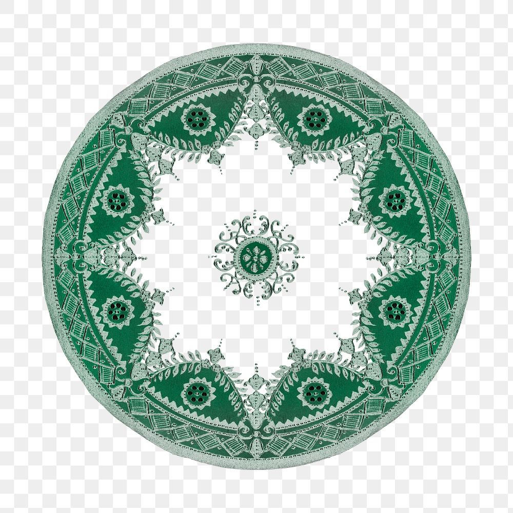 Vintage png green mandala transparent ornament, remixed from Noritake factory china porcelain tableware design