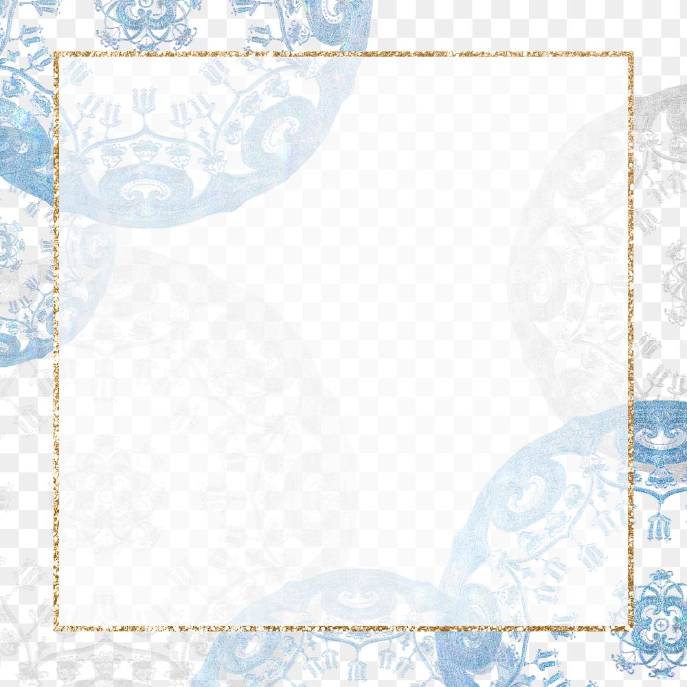 Vintage png gold png frame on blue mandala background, remixed from Noritake factory china porcelain tableware design