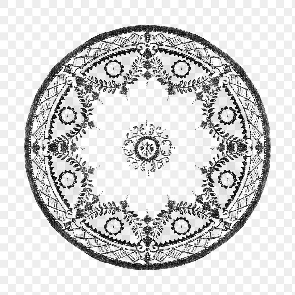 Vintage png black and white mandala ornament, remixed from Noritake factory china porcelain tableware design