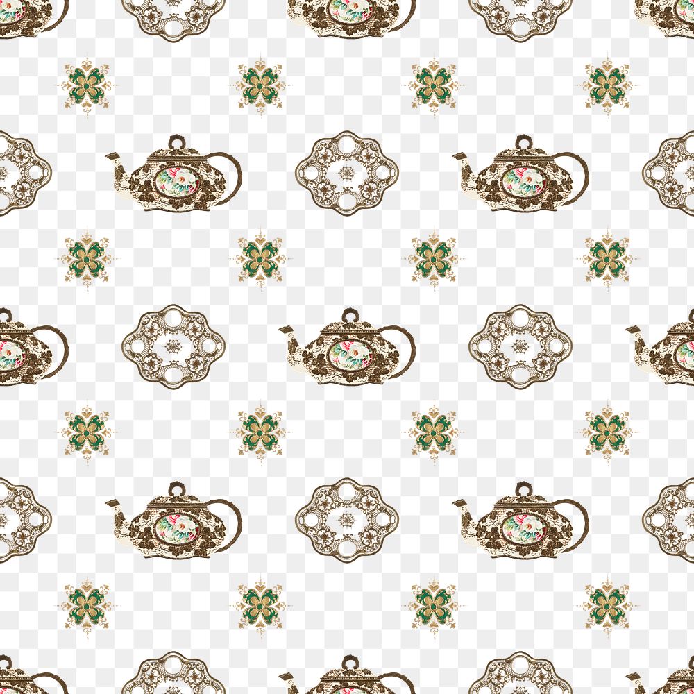 PNG Vintage teapot seamless pattern transparent background, remixed from Noritake factory tableware design