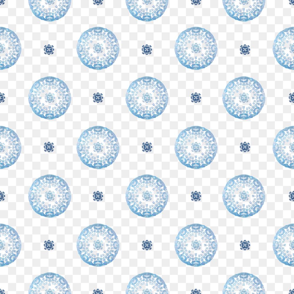 Vintage png floral mandala pattern background in blue, remixed from Noritake factory china porcelain tableware design