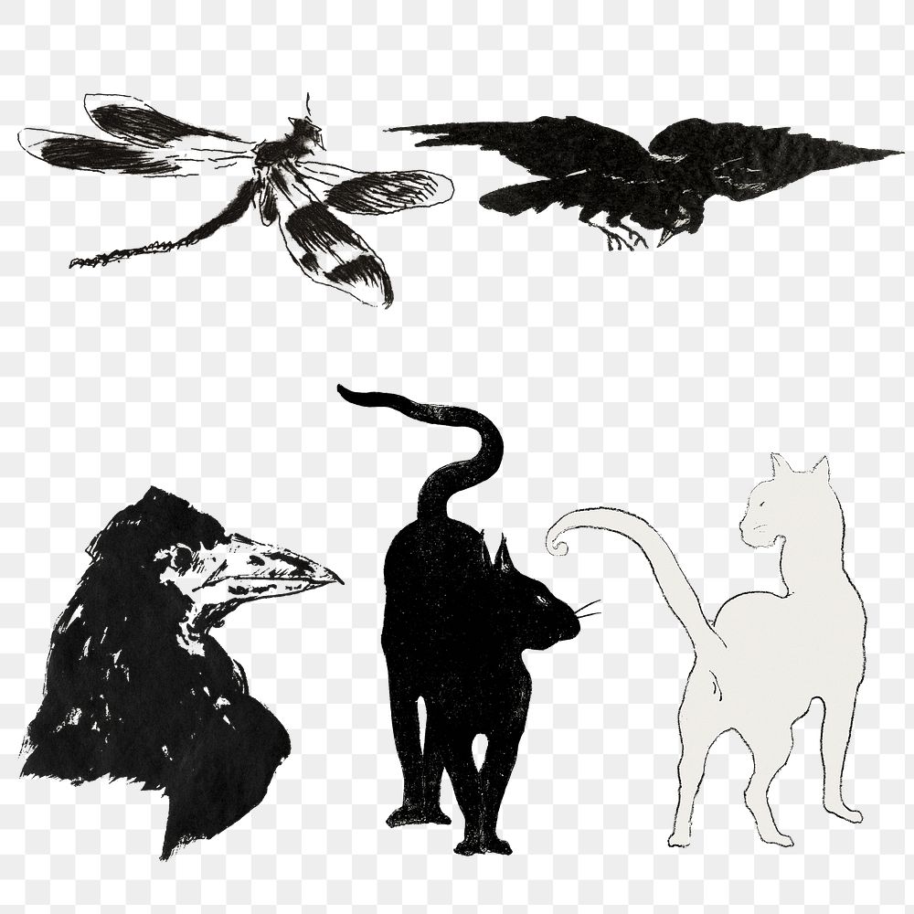 Animal png set vintage illustration, remixed from artworks by &Eacute;douard Manet
