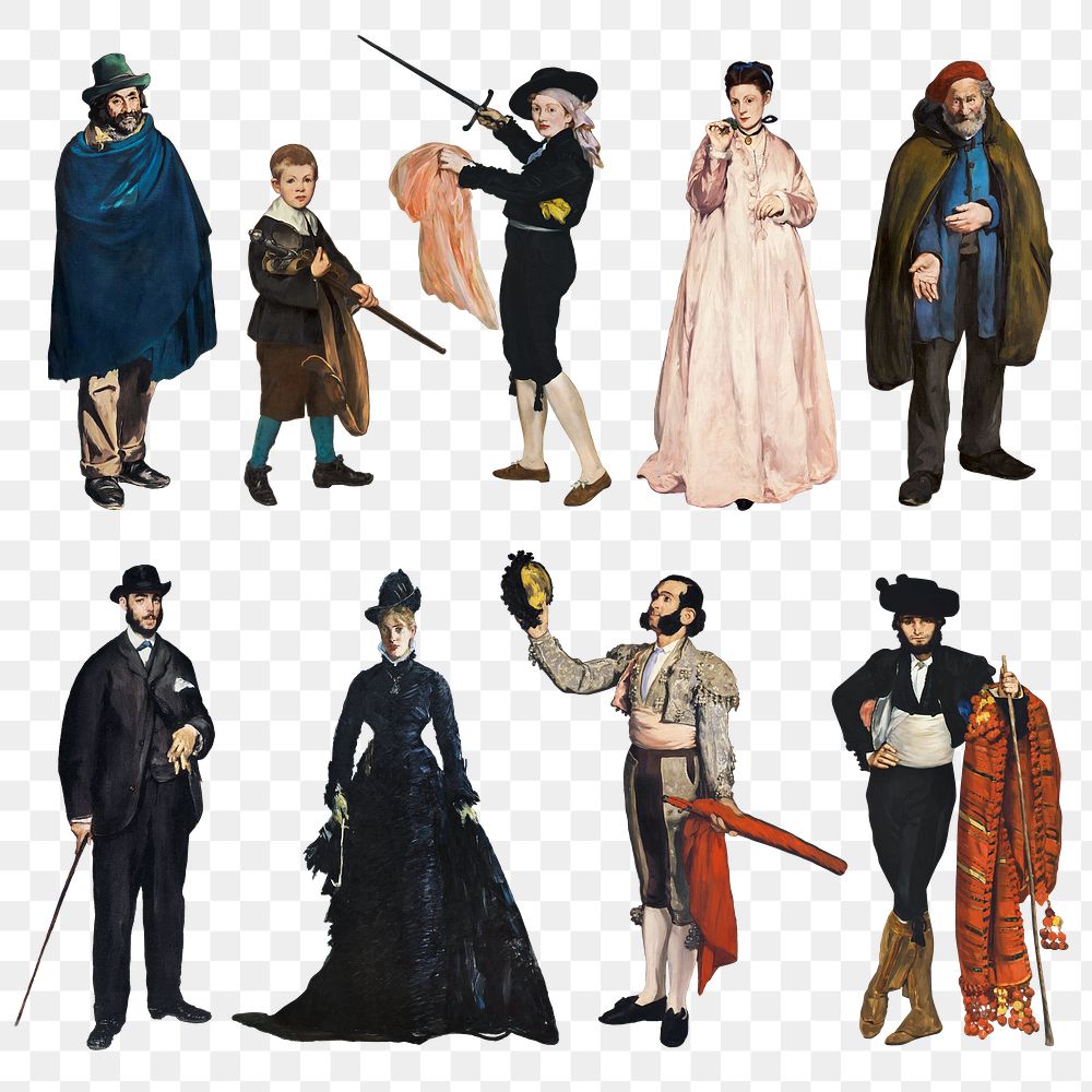 People png in vintage costumes illustration, remixed from artworks by &Eacute;douard Manet