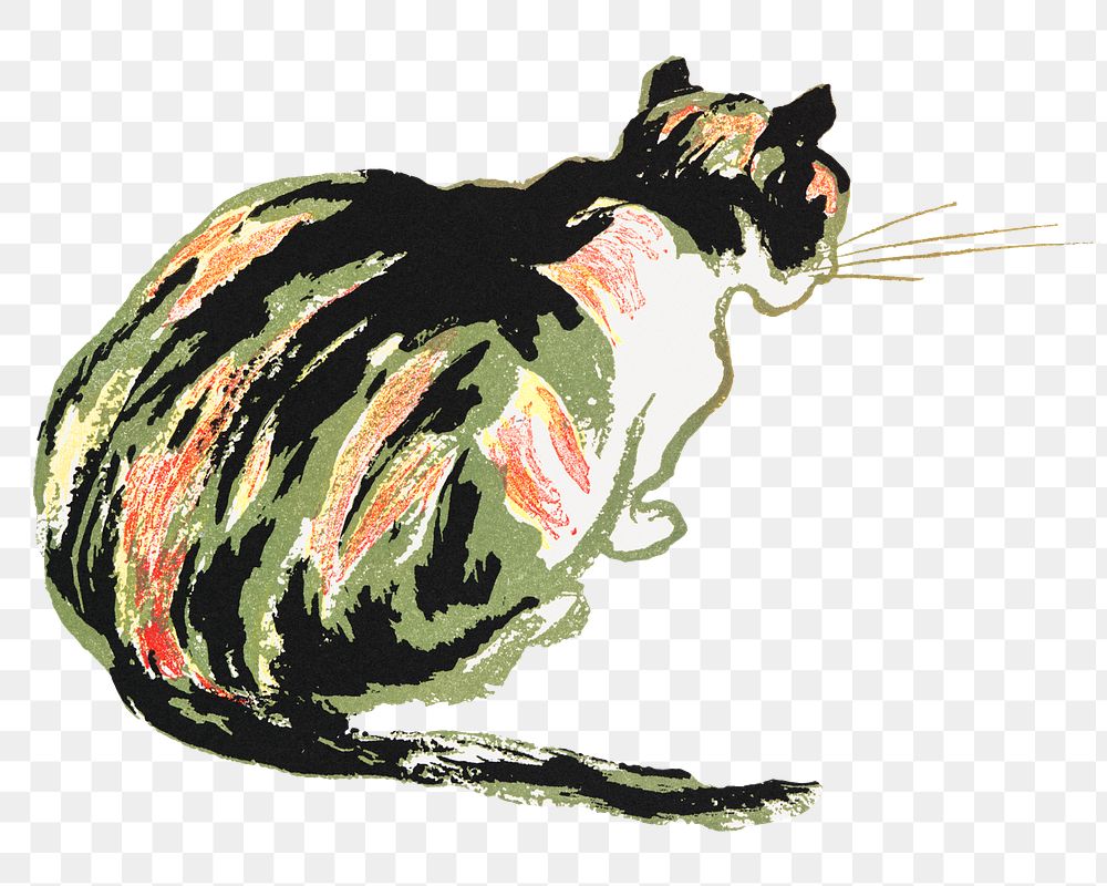 Cat png sticker animal art print, remixed from artworks by Edward Penfield