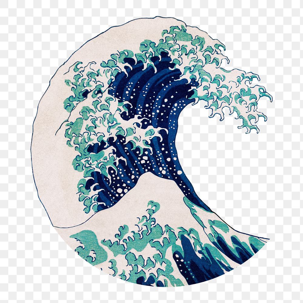 Png The Great Wave off Kanagawa sticker, Hokusai-inspired illustration on transparent background