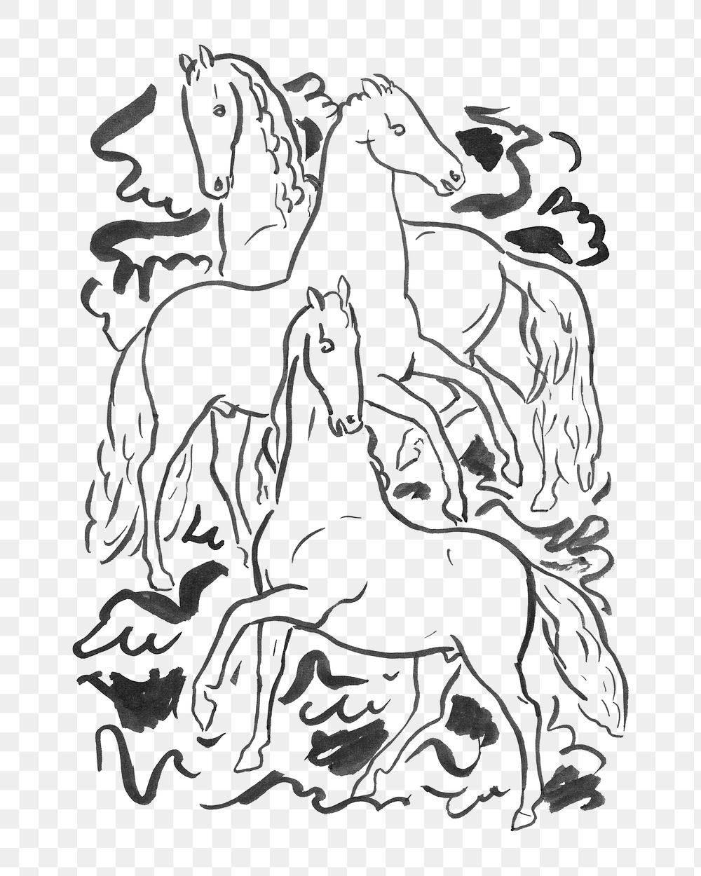 Vintage horses png design element, remixed from artworks from Leo Gestel
